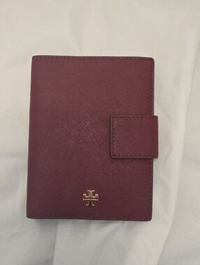 Tory Burch Wine Leather Snap Card Holder with Gold Logo